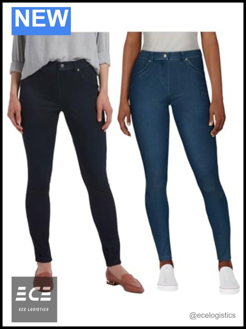 Ultra Soft High Waist Denim Leggings Pull On Skinny Fit with Pockets